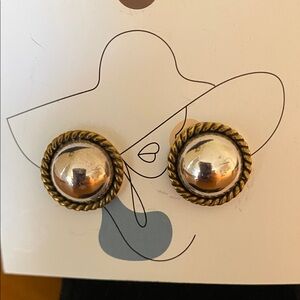 Vintage Mexico 925 Sterling Dome Button Stud Earrings 2 Tone Rope 3.1g